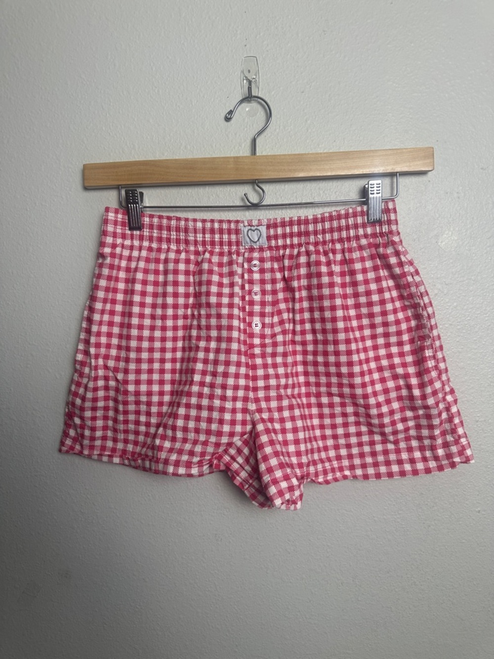 Red Gingham Button-Front boxer lounge Cotton Shorts